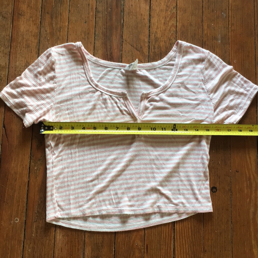 3 for $10! Striped pink and white cropped tee